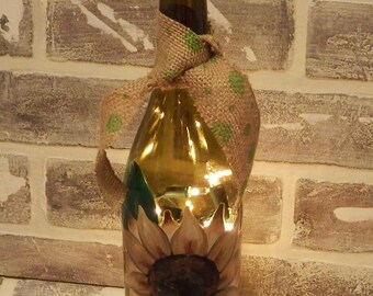Hand Painted Light Up Sunflower Wine Bottle..Wine Bottle Lamp..Wine Bottle Light..Sunflower Bottle..Sunflower Art..Sunflower Decor..Autumn