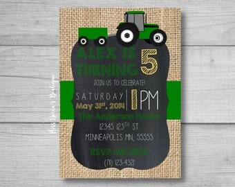 DIY Birthday Party Invitation, tractor themed birthday, green tractor birthday, boy birthday party, child birthday party
