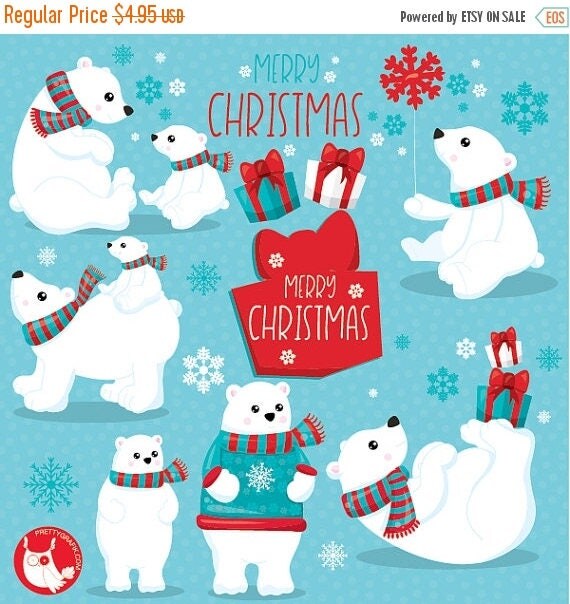 80% OFF SALE Polar bears clipart commercial use, christmas bear vector graphics, christmas digital clip art, polar bear images - CL1048 Il_570xn