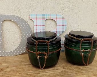 TWO French vintage canning jars green glass jars French conserve jars conserving jars preserving jar green glassware mason jars SOLIDEX 350