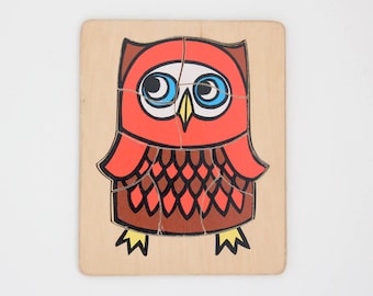 Vintage wooden jigsaw puzzle in owl design 1970s