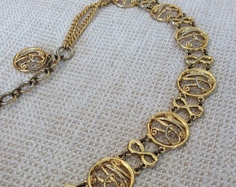 20% SUMMER SALE Rare vintage Nina Ricci chain link NR signature belt and necklace