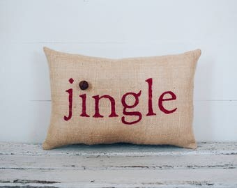 Christmas Pillow Decor Pillow Jingle Christmas Pillow burlap pillow 14x9 accent pillow