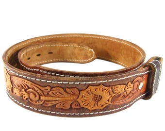 Tooled leather belt | Etsy