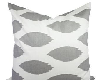15% OFF SALE Two Decorative Throw Pillow Covers - Grey and White Ikat Print - Cushion Cover Accent Pillow - Grey Pillow Cover - Grey Chipper