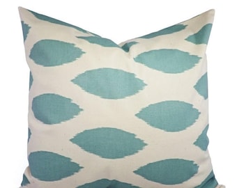 15% OFF SALE Decorative Pillows - Two Spa Blue Ikat Decorative Pillow Covers Light Blue and Beige - Throw Pillow - Accent Pillow 16x16 18x18