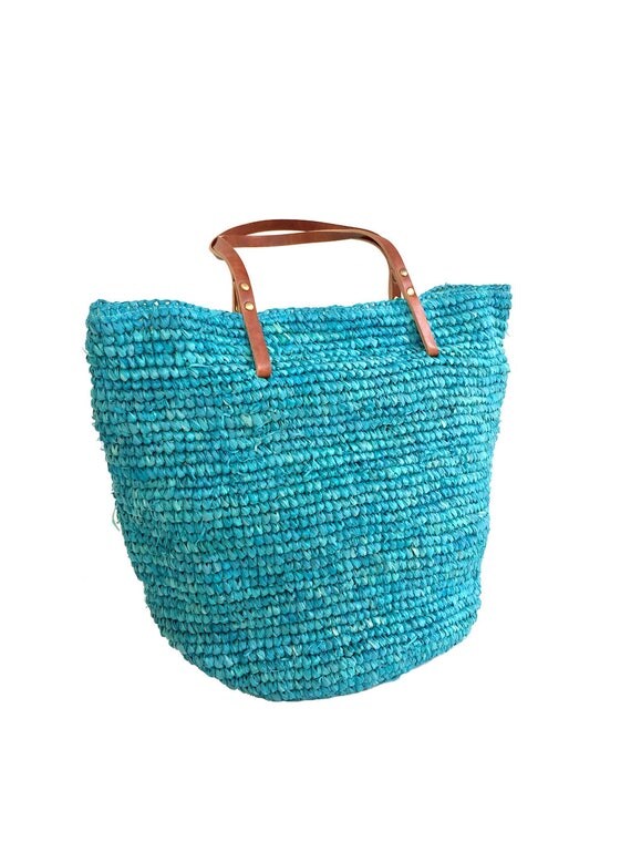 Turquoise Woven Straw Beach Bag Turquoise Straw Basket