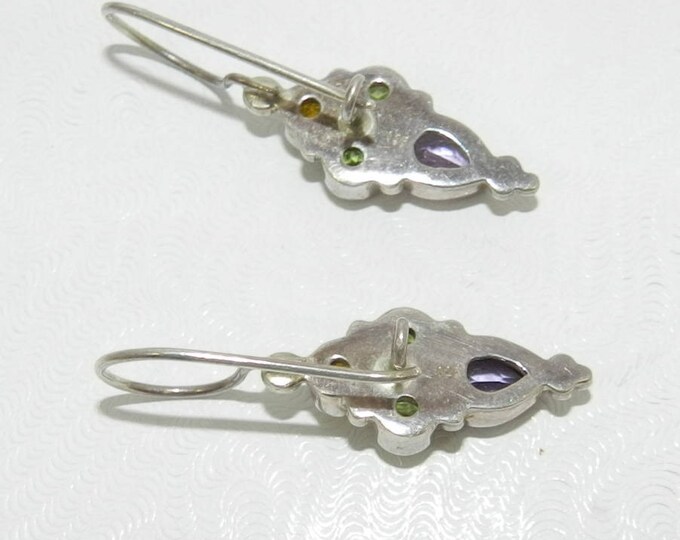 Vintage 925 sterling silver amethyst peridot citrine dangle drop earrings fashion minimalist gift for her jewelry jewellery
