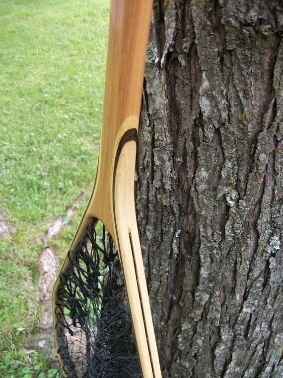 Canoe/Sm. Boat Long Handled Hickory wood Landing Net with PVC