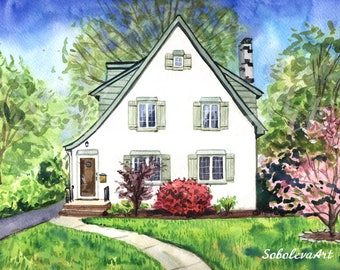 Custom House Portrait Custom landscape Custom painting Landscape watercolor Custom watercolor Anniversary gift beach house architecture art