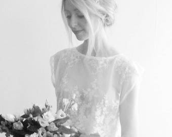 Bridal lace bolero - cover up / crop top - bridal separates - lace, sheer, sz small/medium ready to wear, bohemian wedding, woodlands weddin