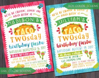 Taco Twosday Fiesta Birthday Invitation, Thank You Note, and/or Favor Tag DIGITAL FILE