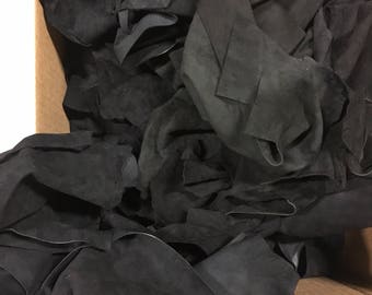 Lot of leather scraps black lamb suede hide skin - 5 Lb