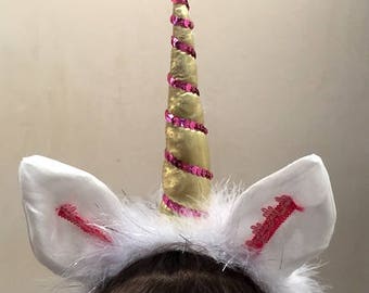 Unicorn Headpiece, Unicorn Horn with ears, Unicorn horn headband for girls, Pony Unicorn Costume, Unicorn party, Photography Prop outfit