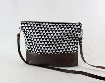 Triangle cross body bag with leather handle, ladies handbag, handbag, shoulder bag, Tote, ladies bag