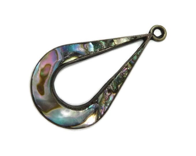 Vintage Mexico Abalone Pendant, Sterling Silver Teardrop Pendant, Shell Inlay Pendant