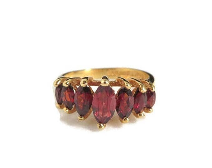 14K HGE Faux Garnet Multi-Stone Gold Plated Ring, Size 7
