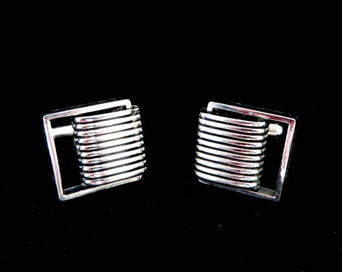 Silver Tone Cufflinks, Vintage Ridged Cuff Links, Men's Suit Accessory, Gift for Him