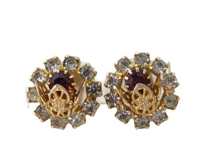 Vintage Rhinestone Earrings - Gold Tone Antique Style Clip-on Earrings, Bridal Jewelry, Gift for Her, Gift Boxed Vintage Rhinestone Earrings - Gold Tone Antique Style Clip-on Earrings, Bridal Jewelry, Gift for Her, Gift Boxed