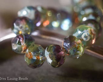 NEW! Stained Glass (10) - Czech Glass Bead - 6x8mm - Faceted Rondelle
