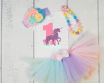 UNICORN FIRST BIRTHDAY Outfit Girl,Unicorn 1st Birthday,Unicorn Tutu,Mint Purple Pink First Birthday,Unicorn Birthday Set,Baby Girl Birthday