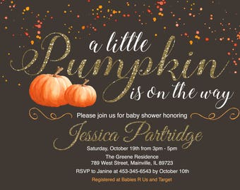 Pumpkin, Fall, Halloween, Baby Shower Invitation - Digital or Printed