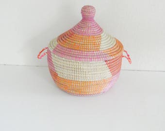 Small Basket in Pink and Orange,Congratulation Basket, Storage, Cesto, Korb, Panier africaine