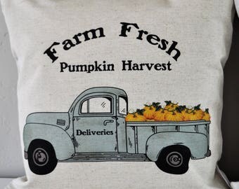 SALE, Pumpkin Harvest Pillow Cover, truck Pillow Cover, Fall pillow cover, 18x18