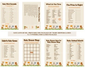 Woodlands Baby Shower Game Package, Woodland Baby Game, Printable Woodland Game, Woodland Shower Game, Forest Game - Printables 4 Less 0087