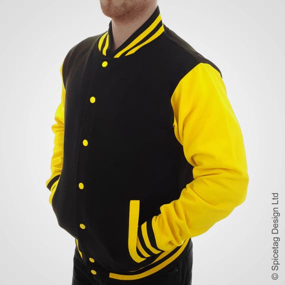 Black Varsity Jacket With Yellow Sleeves College Letterman