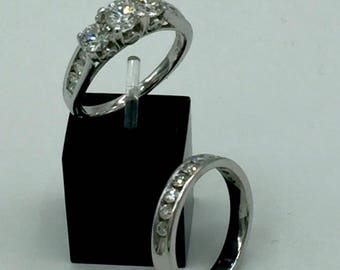 14kt Vintage White Gold Diamond Engagement Ring and Wedding Band Set