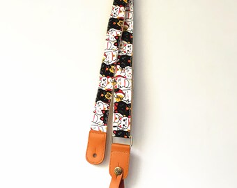 Lucky Cats Pattern Cotton Ukulele Straps Adjustable Ukulele Shoulder Straps Ukulele Accessories Banjo Straps /Mandolin Straps Gifts