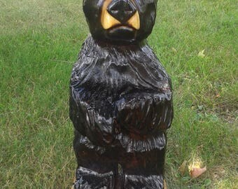Black Bear Chainsaw Carving, Wood Carving, Chainsaw Carved, Rustic Art Sculpture, Home Decor, Wooden Statue, Original, Handmade, White Pine