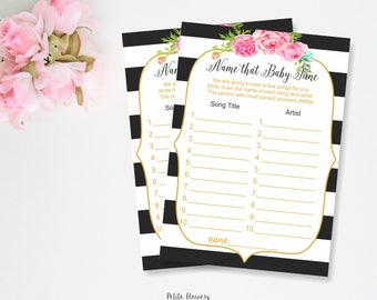 Name That Baby Tune, Baby Shower Games, Kate Inspired, Baby Shower Activity, INSTANT DOWNLOAD, Black and White Stripe, Printable Games, BS01
