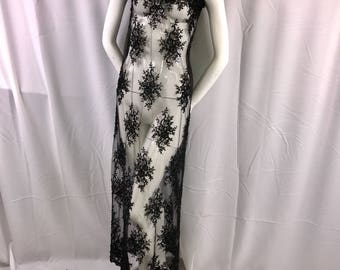 Gray/silver French Beaded Design Embroider On A Mesh-Prom-nightgown-sold By Yard