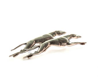 Sterling Running Greyhound Brooch Deco Style