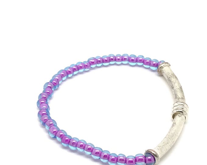 Purple Silver tube Bracelet, purple Jewelry, silver tube bracelet, silver tube purple bracelet, simple purple bracelet