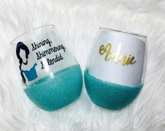 Disney Jasmine Wine Glass/ Princess Jasmine Makeup Brush Holder/ Disney Jasmine Glitter Wine Glass/ Arabian Nights Wine Glass/ Aladdin Glass