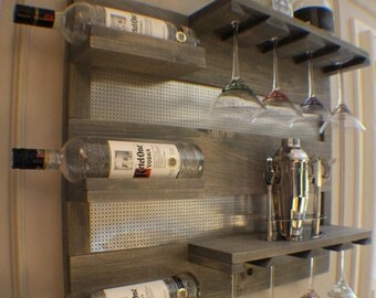 ON SALE Rustic Dark Cherry Stained Wall Mounted Wine Rack with