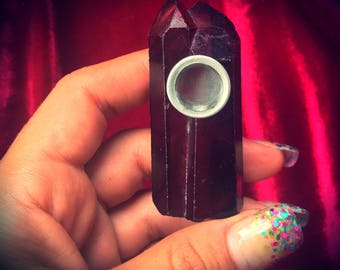 Ruby Red Aura Quartz Pipe, Crystal Pipe