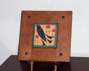 Framed Arts and Crafts Tile-Mission Style Frame-Song Bird Among the Roses-Home Sweet Home-House Warming Gift-Craftsman-Art Tile