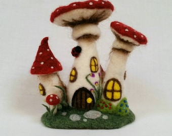 Needle Felted Toadstools. OOAK Set of 3 Smiling Toadstools