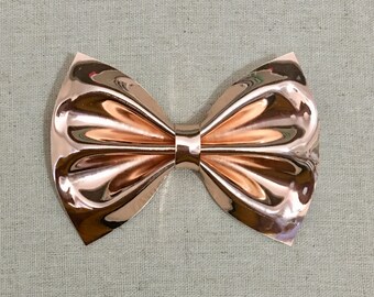 Rose Gold Mirror Vinyl Faux Leather Bow Tie, Rose Gold Hair Bow, Hair Bow