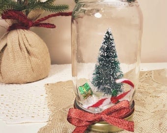 vintage shabby chic holiday decor mason jar dry waterless snow globe bottlebrush christmas tree - Rustic Elegant Christmas Decor vintage shabby chic holiday decor mason jar dry waterless snow globe bottlebrush christmas tree - Rustic Elegant Christmas Decor