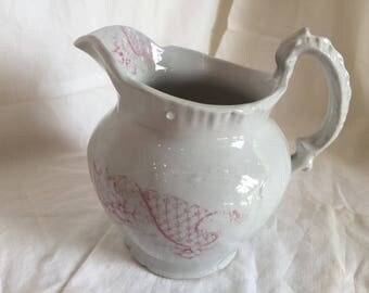 Antique Vintage Ironstone Creamer or Small Pitcher Transferware Pink