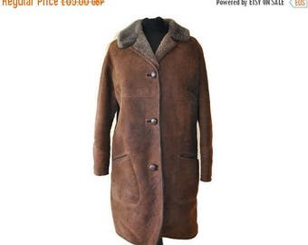 Summer Sale 1970's Sheepskin Coat // Vintage Dark Brown Genuine Suede Sheepskin Coat by Welsmere Size 34