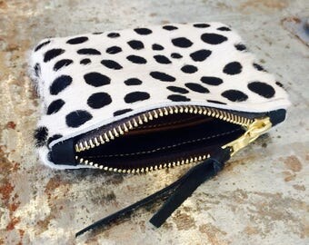Coin purse. Hair on hide coin purse. Leather purse