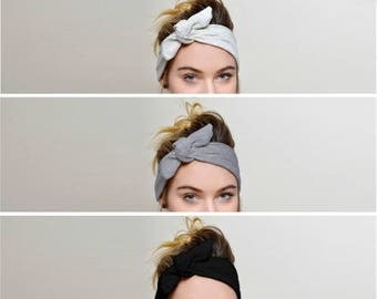 Headbands for women, Black Grey Ivory SET of 3, Adult headband woman