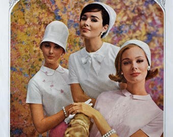 1963 Ship n Shore Ad - 1960's Ladies' Blouses & Hats - Retro Women's Fashions Ad