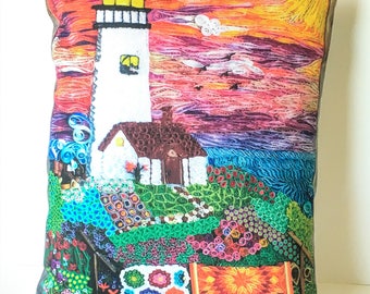 Christmas art ideas - Christmas gift idea- Lighthouse Art - Great Dorm Room Decor - Decorative Pillow Cover - Washable Pillow Cover